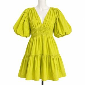 Japna Puff Sleeve Mini Dress Lime Green Cotton Women’s L